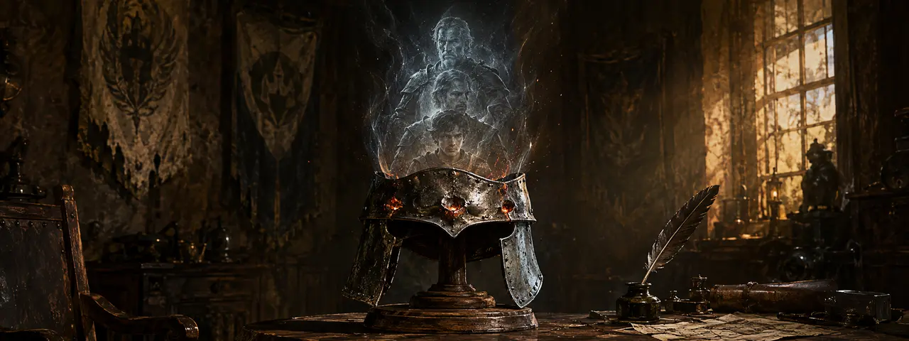 The Helm of Bram Who Fell Twice — artwork